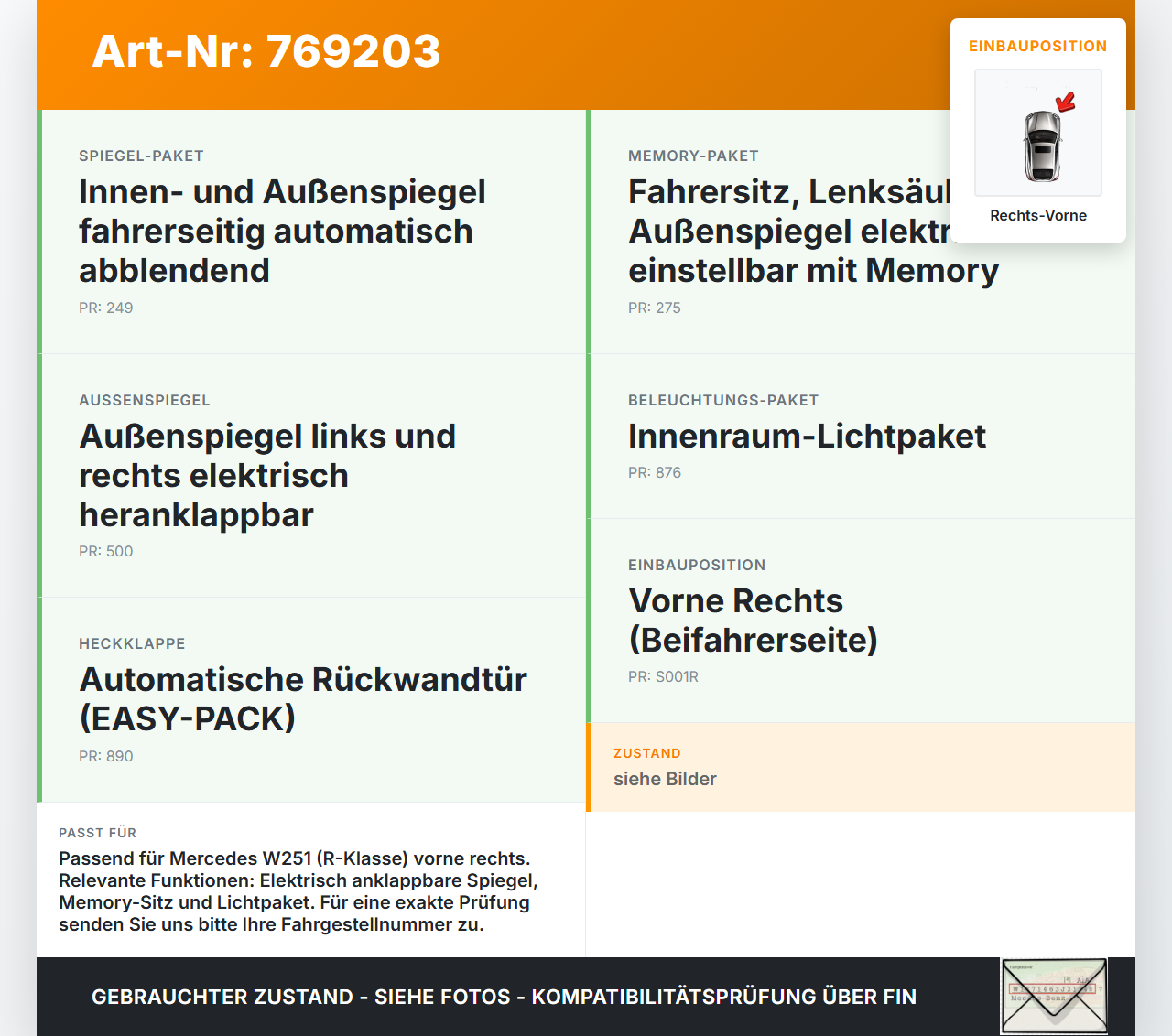 Mercedes W251 R300 07-10 Steuergerät ECU Modul SG Türsteuergerät Rechts Vorne Mercedes W251 R300 07-10 03.07.2008... Vorschau 3