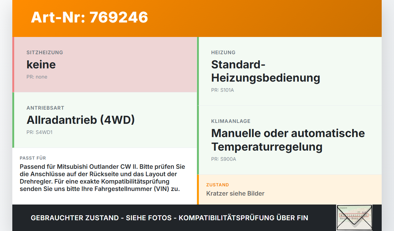 Mitsubishi Outlander CW II 07-10 Bedienteil Bedienelement Heizung Klimabedienteil Mitsubishi Outlander CW II 07-10... Vorschau 3