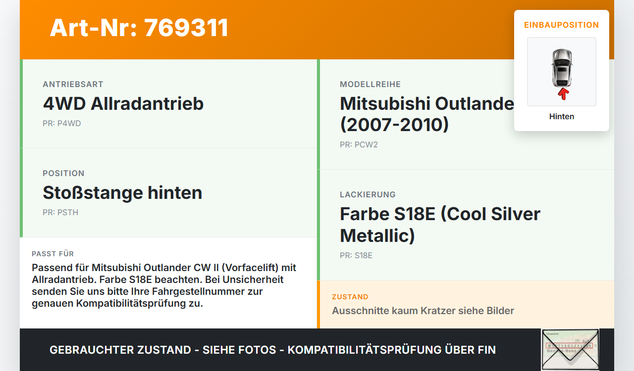 Mitsubishi Outlander CW II 07-10 Spoiler Unterlippe für Stoßstange Hinten S18E Mitsubishi Outlander CW II 07-10... Vorschau 3