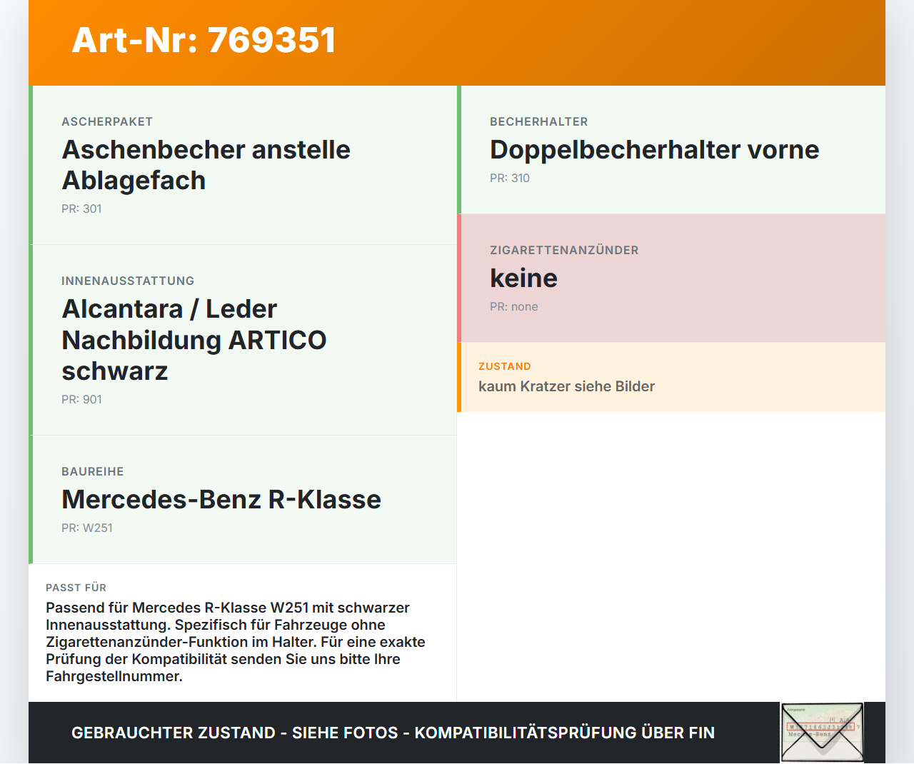 Mercedes W251 R300 07-10 Becherhalter Aschenbecher Ascher ohne Zigarettenanzünder Mercedes W251 R300 07-10... Vorschau 3