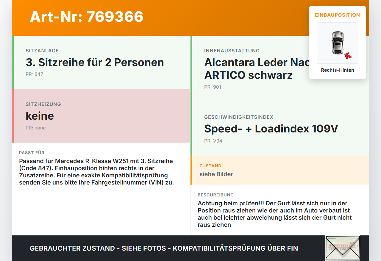 Mercedes W251 R300 07-10 Kurz Gurt Sicherheitsgurt Gurtstraffer Rechts Hinten für Zusatzreihe Mercedes W251 R300... Vorschau 3