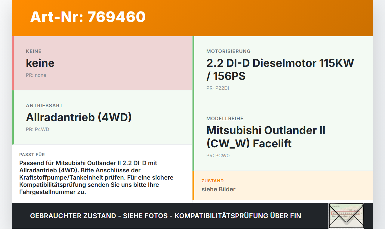 Mitsubishi Outlander CW II 07-10 DI-D 2,2 115KW Tankgeber Tankeinheit Mitsubishi Outlander CW II 07-10 25.11.2007... Vorschau 3