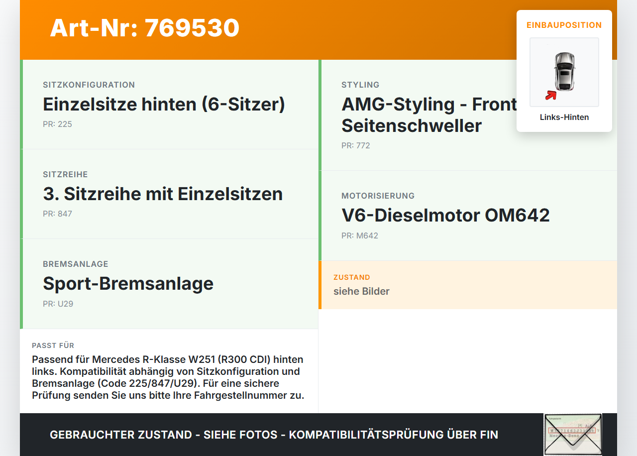 Mercedes W251 R300 07-10 CDI 3,0 140KW Bremssattel Bremszange Hinten Links Mercedes W251 R300 07-10 03.07.2008... Vorschau 3