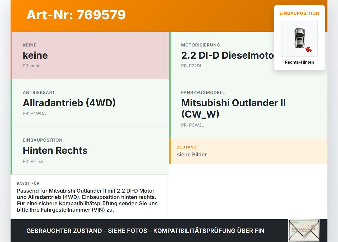 Mitsubishi Outlander CW II 07-10  DI-D 2,2 115KW 4WD Antriebswelle Gelenkwelle Rechts Hinten Mitsubishi Outlander... Vorschau 3