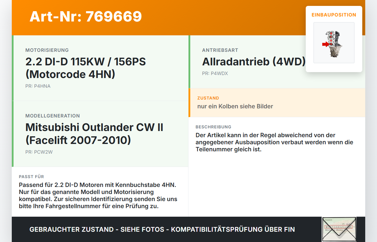 Mitsubishi Outlander CW II 07-10 DI-D 2,2 115KW 4HN Kolben mit Pleuel Pos A Mitsubishi Outlander CW II 07-10... Vorschau 3