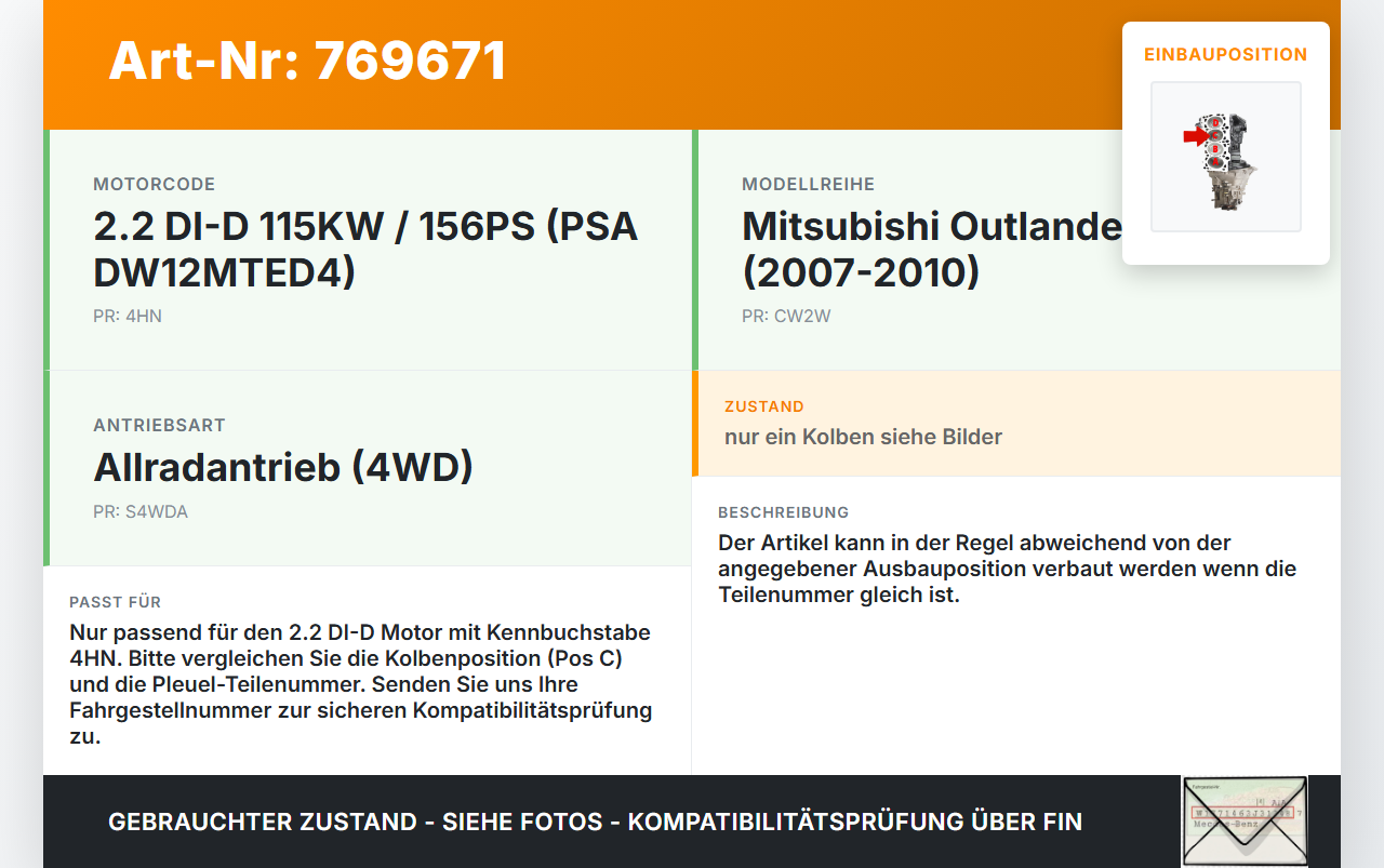 Mitsubishi Outlander CW II 07-10 DI-D 2,2 115KW 4HN Kolben mit Pleuel Pos C Mitsubishi Outlander CW II 07-10... Vorschau 3