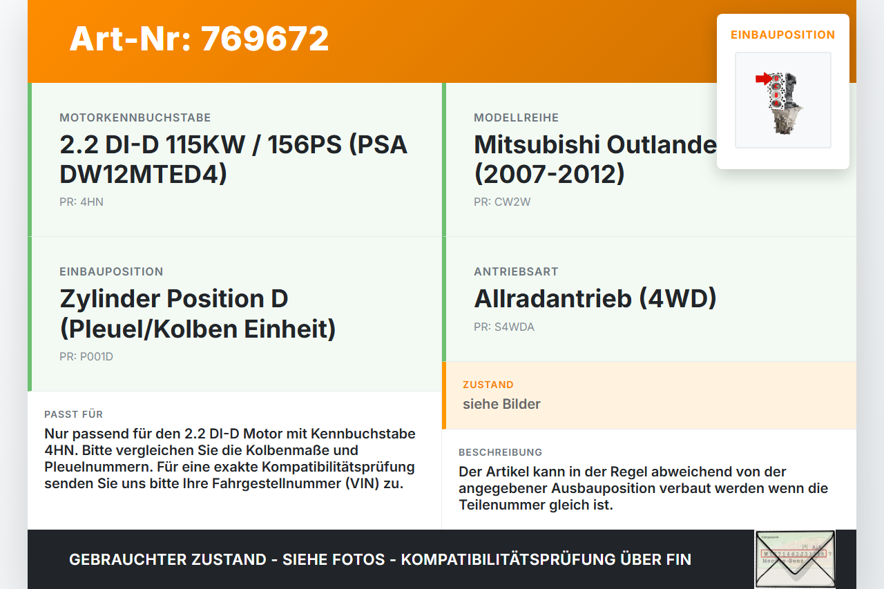 Mitsubishi Outlander CW II 07-10 DI-D 2,2 115KW 4HN Kolben mit Pleuel Pos D Mitsubishi Outlander CW II 07-10... Vorschau 3
