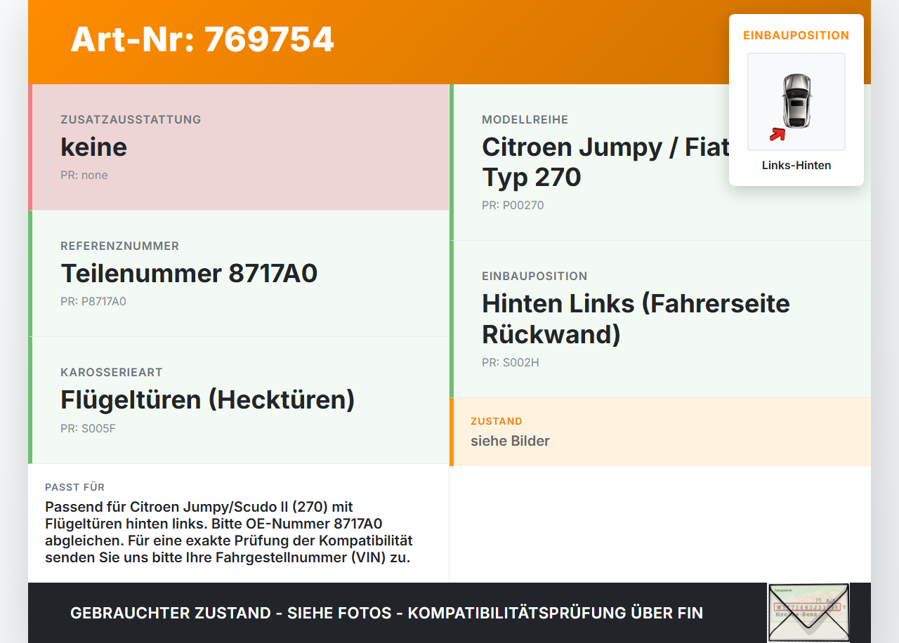 Citroen Jumpy Scudo II 270 07-16 Türfangband Feststeller für Flügeltür Links Hinten Citroen Jumpy Scudo II 270... Vorschau 3