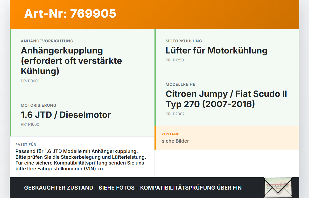 Citroen Jumpy Scudo II 270 07-16 JTD 1,6 66KW Lüfter Ventilator f. Kühler Pos.1 Citroen Jumpy Scudo II 270 07-16... Vorschau 3