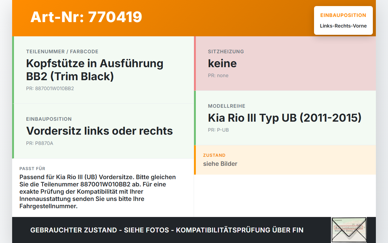 Kia Rio III UB 11-15 Kopfstütze für Fahrer Sitz Rechts oder Links Vorne Kia Rio III UB 11-15 05.01.2012... Vorschau 3