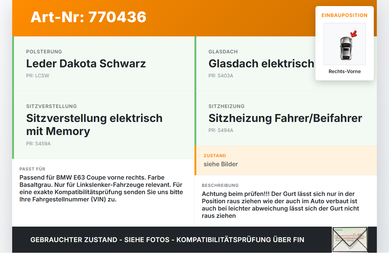 BMW E63 6er 645Ci 03-07 Coupe Gurt Sicherheitsgurt Rechts Vorne Basaltgrau BMW E63 6er 645Ci 03-07 17.04.2004... Vorschau 3