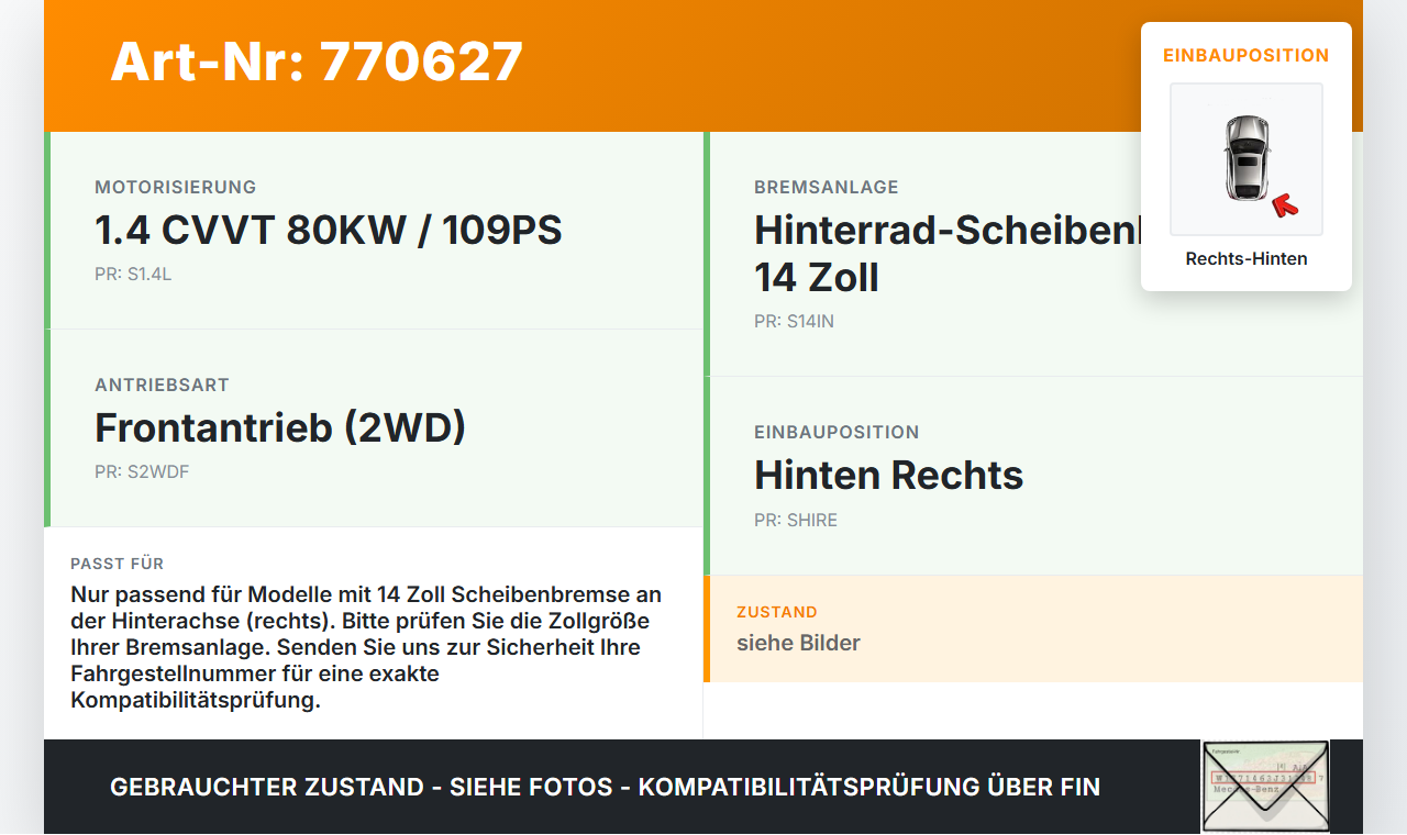 Kia Rio III UB 11-15 CVVT 1,4 80KW Bremssattel Bremszange Hinten Rechts Kia Rio III UB 11-15 05.01.2012 58400-1W350... Vorschau 3