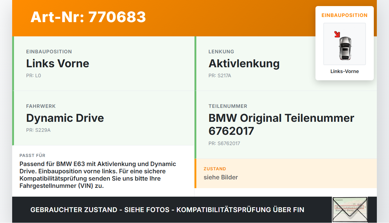 BMW E63 6er 645Ci 03-07 4,4 245KW Achsschenkel Radnabe mit ABS Links Vorne BMW E63 6er 645Ci 03-07 17.04.2004... Vorschau 3
