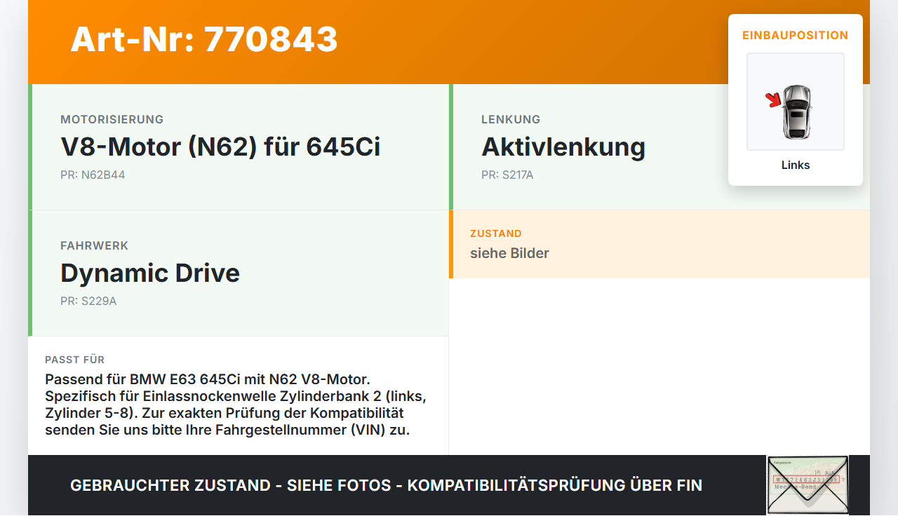 BMW E63 6er 645Ci 03-07 4,4 245KW N62B44A Nockenwellenverstellung Rad Einlassnockenwelle Links 5-8 BMW E63 6er... Vorschau 3