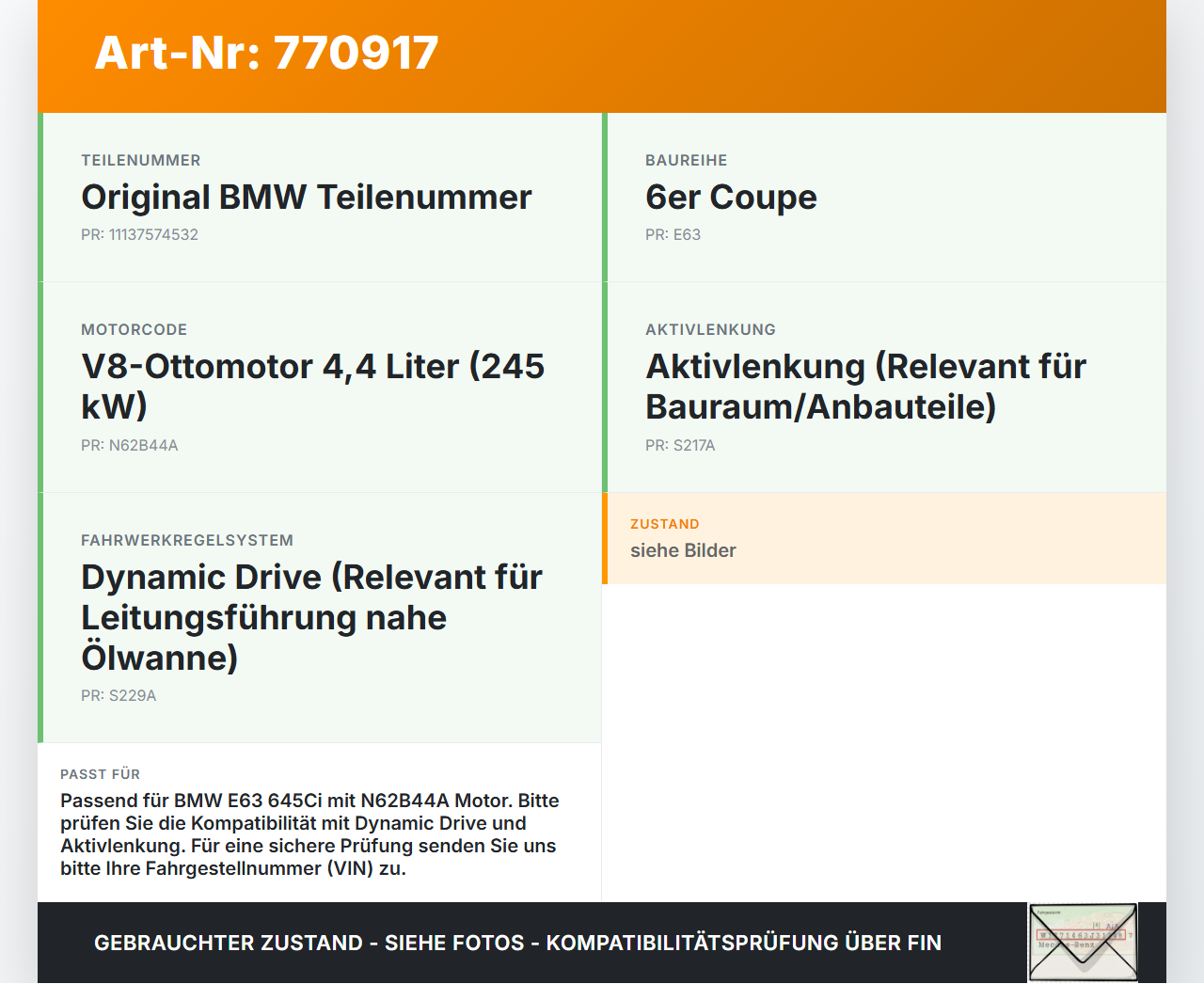 BMW E63 6er 645Ci 03-07 4,4 245KW N62B44A Ölwanne Motorwanne BMW E63 6er 645Ci 03-07 17.04.2004 7574532 11137574532... Vorschau 3