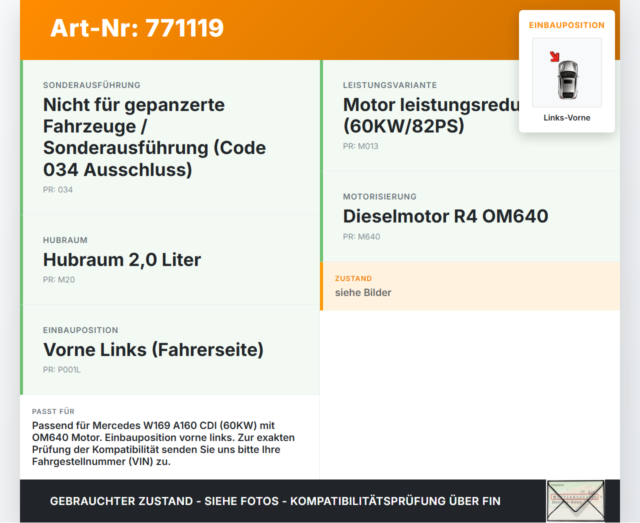 Mercedes A-Kl W169 04-08 CDI 2,0 60KW Bremssattel Bremszange Vorne Links Mercedes A-Kl W169 04-08 17.02.2006... Vorschau 3