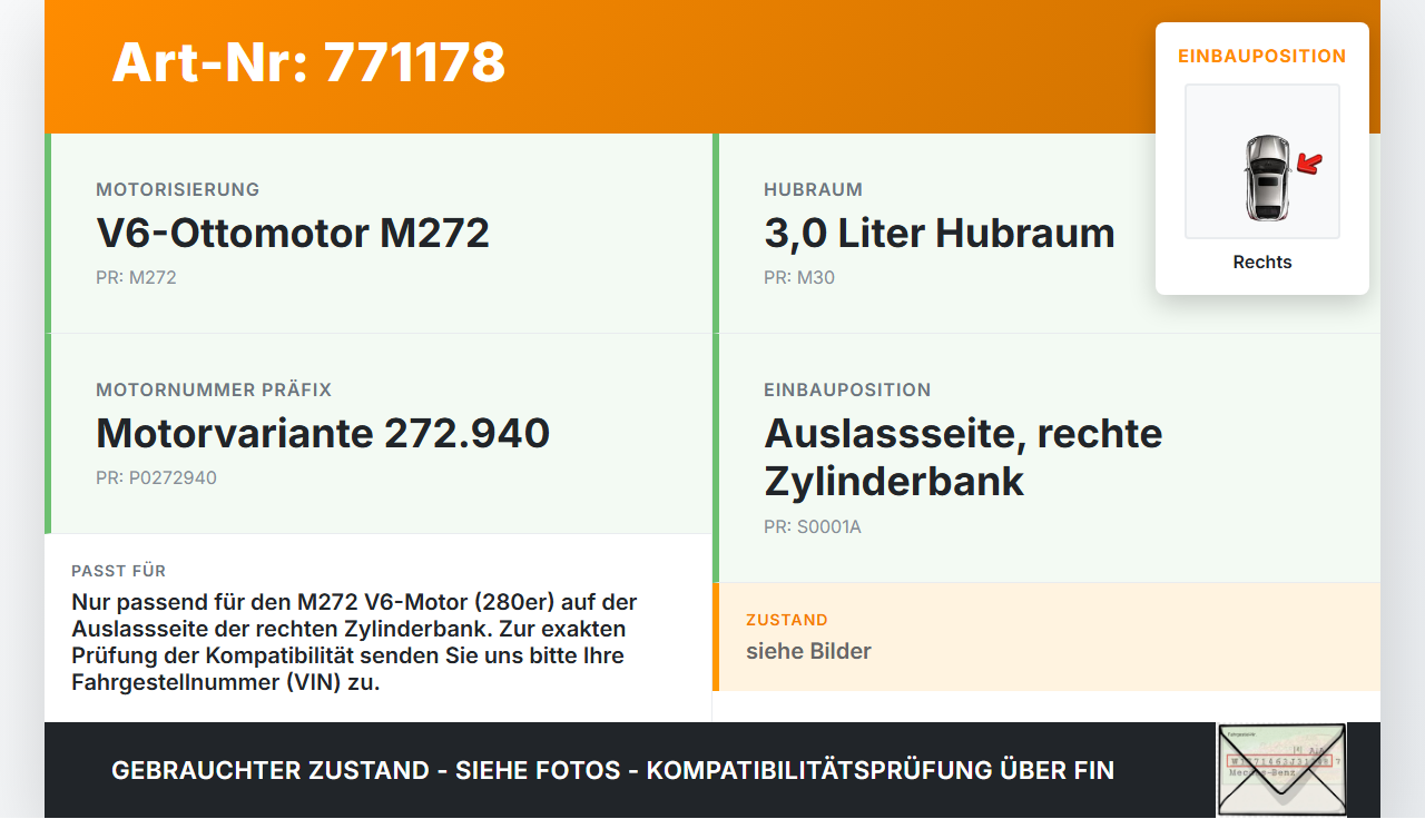 Mercedes C209 CLK 280 K 05-09 3,0 170KW 272940 Nockenwelle Auslass Rechts Mercedes C209 CLK 280 K 05-09 13.05.2008... Vorschau 3