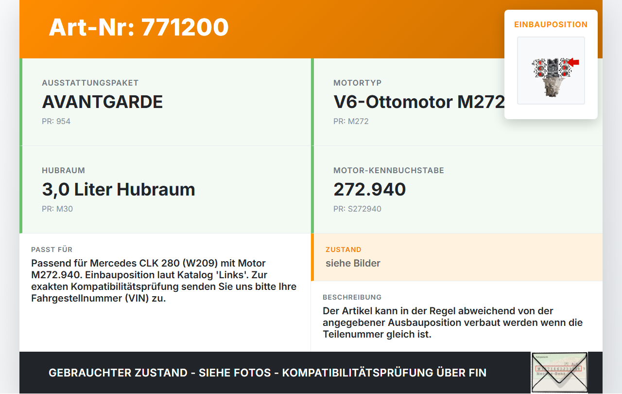 Mercedes C209 CLK 280 K 05-09 3,0 170KW 272940 Kolben mit Pleuel Pos F Mercedes C209 CLK 280 K 05-09 13.05.2008... Vorschau 3