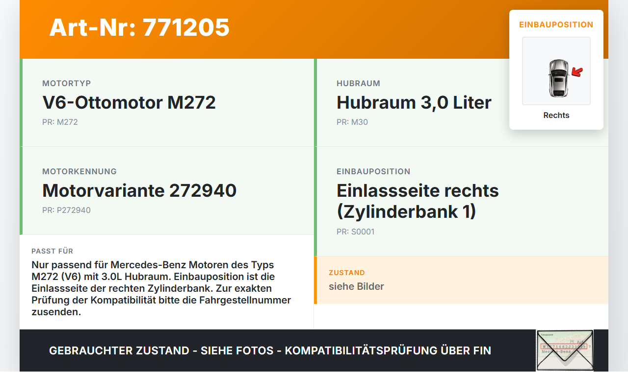 Mercedes C209 CLK 280 K 05-09 3,0 170KW 272940 Nockenwelle Einlass Rechts Mercedes C209 CLK 280 K 05-09 13.05.2008... Vorschau 3