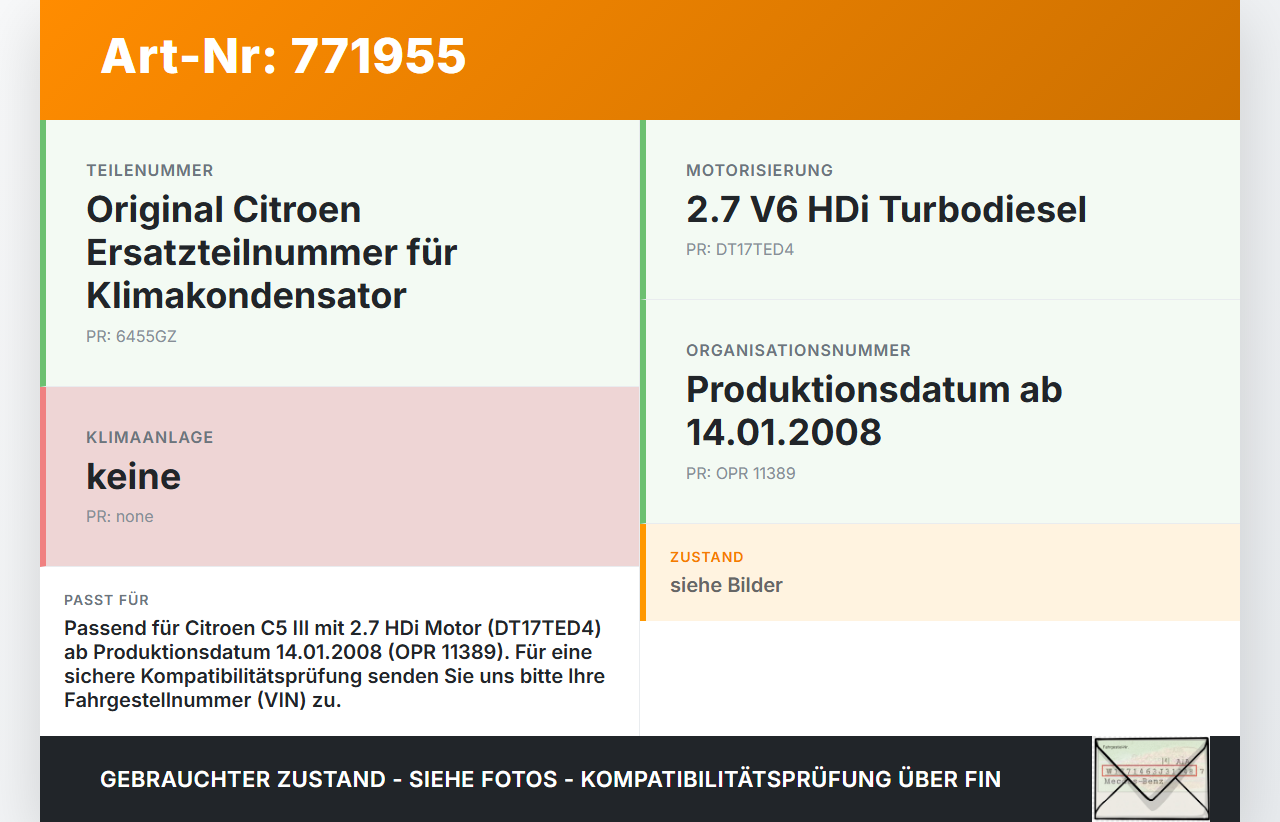 Citroen C5 08-12 Kondensator Klimakühler AC Citroen C5 08-12 29.01.2008 6455GZ gebraucht Vorschau 3