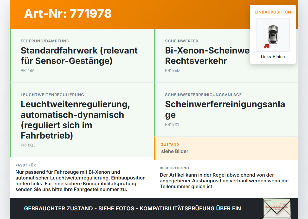 Audi A4 B7 8E 04-08 Xenon LWR Sensor Neigung Links Hinten Audi A4 B7 8E 04-08 23.01.2008 8P0907357J 8E0907503... Vorschau 3