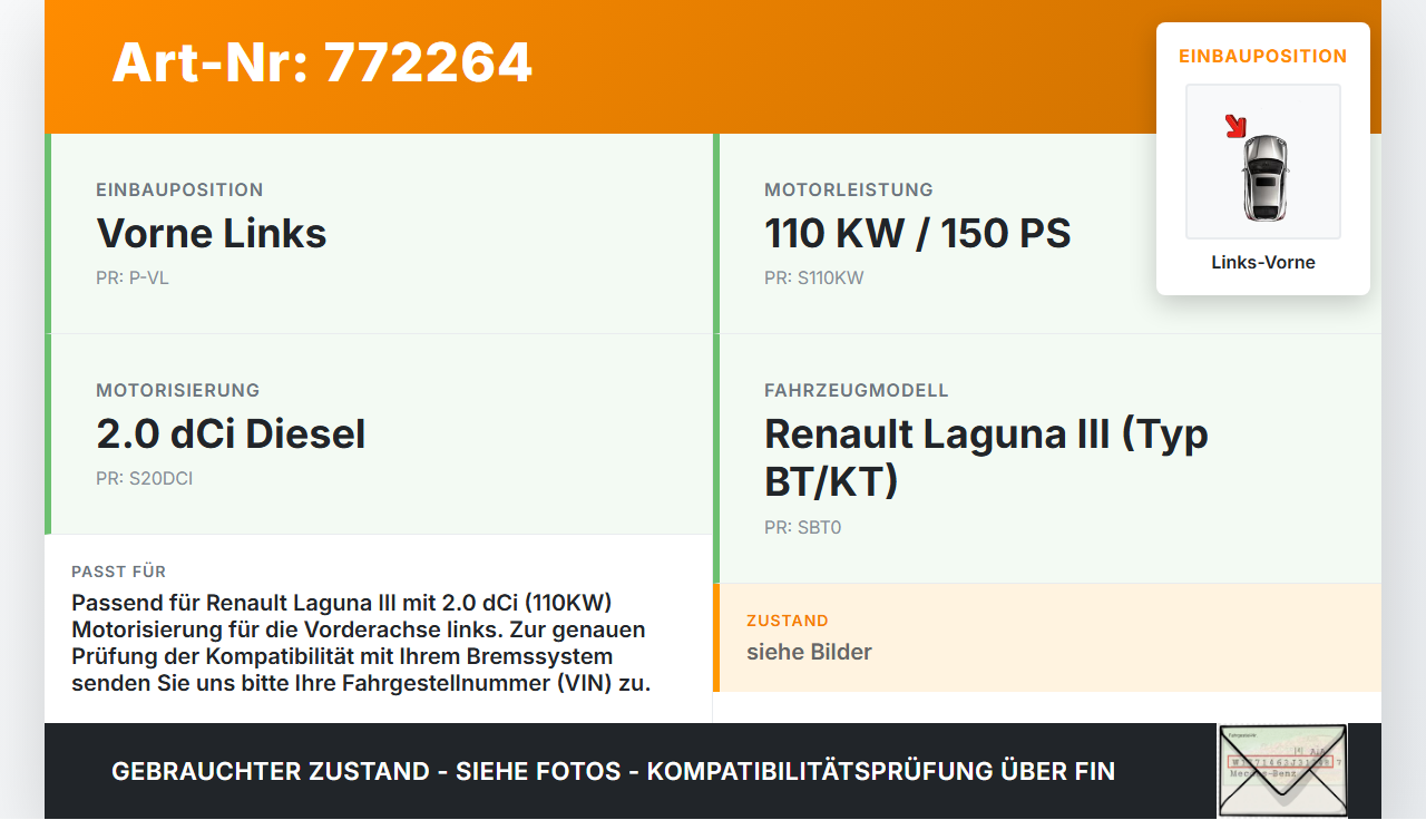 Renault Laguna III 3 07-11 dCi 2,0 110KW Bremssattel Bremszange Vorne Links Renault Laguna III 3 07-11 01.02.2007... Vorschau 3