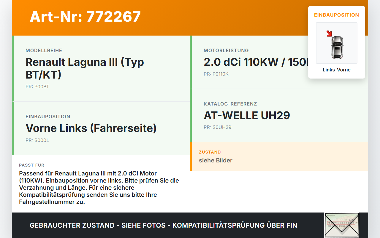 Renault Laguna III 3 07-11 dCi 2,0 110KW Antriebswelle Gelenkwelle Links Vorne Renault Laguna III 3 07-11... Vorschau 3