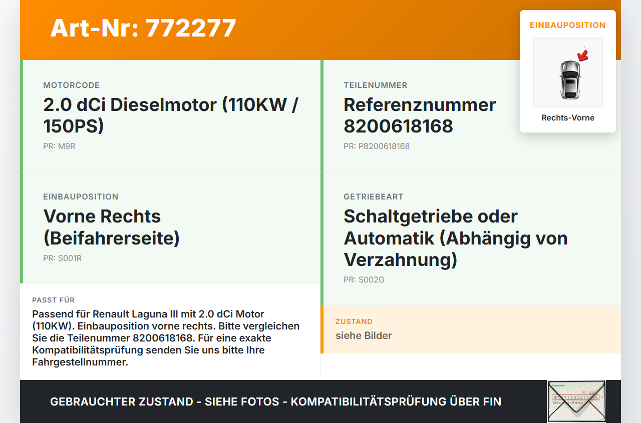 Renault Laguna III 3 07-11 dCi 2,0 110KW Antriebswelle Gelenkwelle Rechts Vorne Renault Laguna III 3 07-11... Vorschau 3