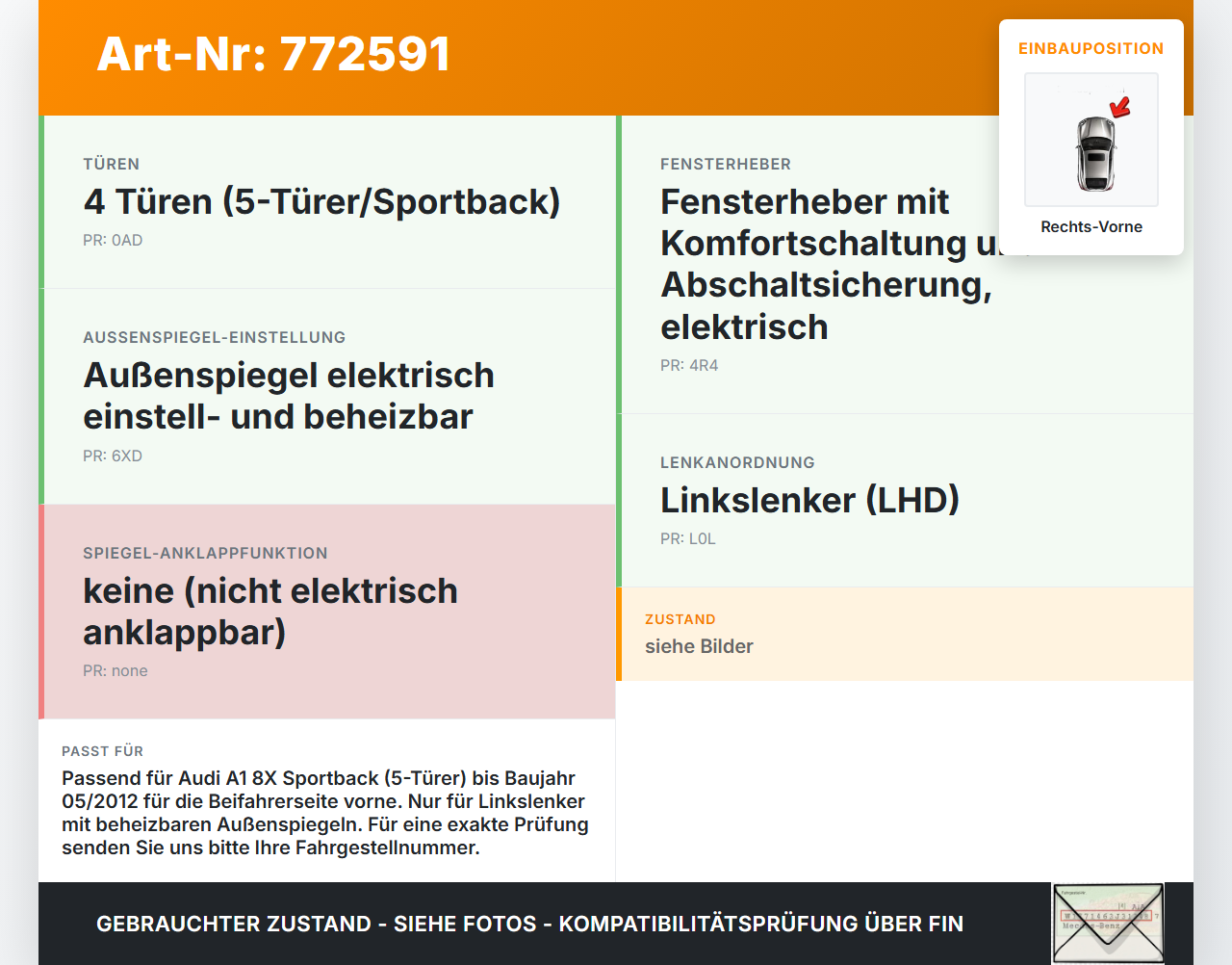 Audi A1 8X 10-14 5T Kabelbaum für Tür und Fensterheber Rechts Vorne Audi A1 8X 10-14 04.11.2011 8X1971030H... Vorschau 3