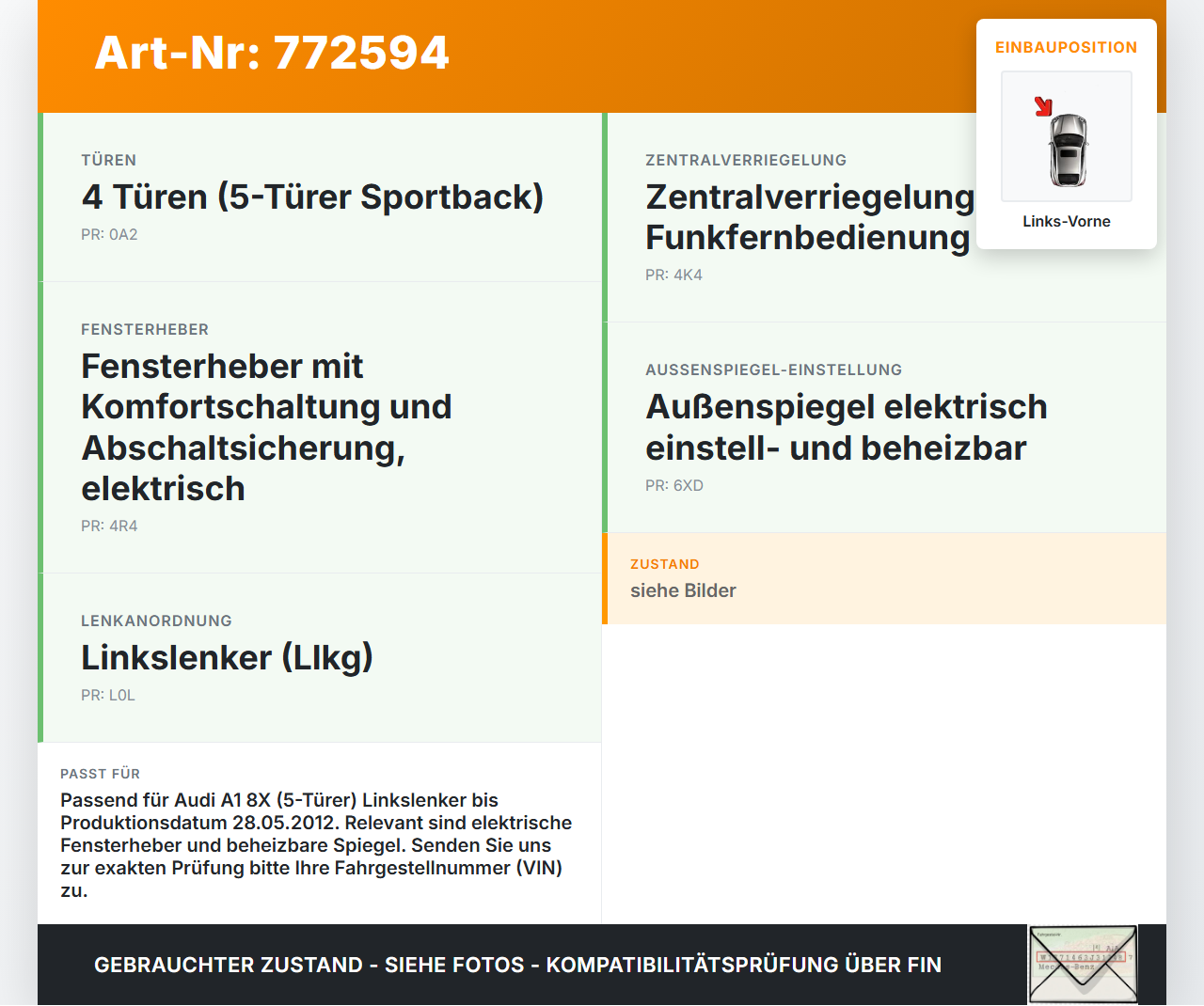 Audi A1 8X 10-14 5T Kabelbaum Tür und Fensterheber Links Vorne Audi A1 8X 10-14 04.11.2011 8X1971029T 8X1971029AE... Vorschau 3