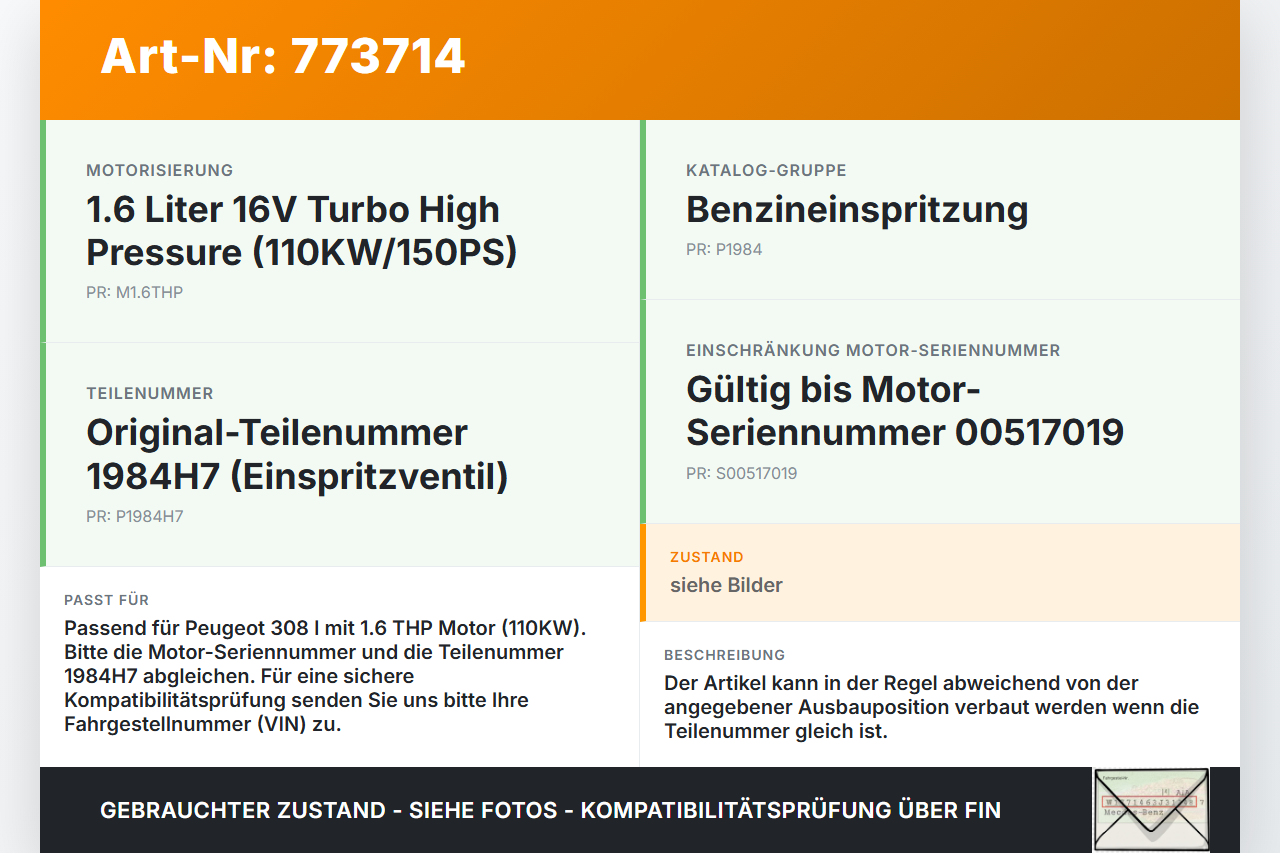 Peugeot 308 I 07-11 1,6 110KW Injektor Einspritzdüse Zyl.2 Peugeot 308 I 07-11 26.02.2009 1984H7 gebraucht Vorschau 3