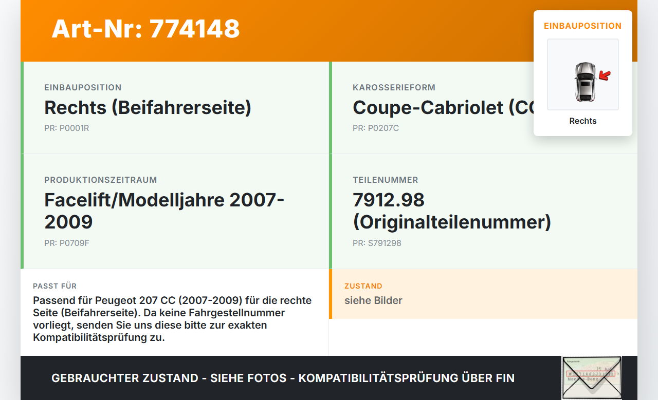 Peugeot 207 CC 07-09 Scharnier Motorhaube Motorhaubenscharnier Rechts Peugeot 207 CC 07-09 01.05.2007 791298... Vorschau 3