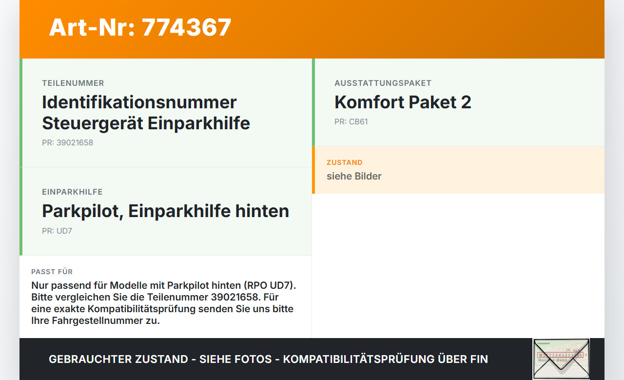 Opel Corsa E 14-19 Steuergerät ECU Modul Einparkhilfe PDC SG Opel Corsa E 14-19 18.10.2016 39021658 0263004892 gebraucht Vorschau 3