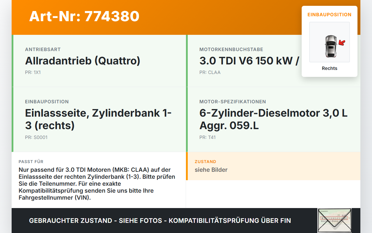 Audi A6 C7 4G 10-14 TDI 3,0 150KW CLAA Nockenwelle Einlass Rechts 1-3 Audi A6 C7 4G 10-14 29.11.2011 NMS200212... Vorschau 3