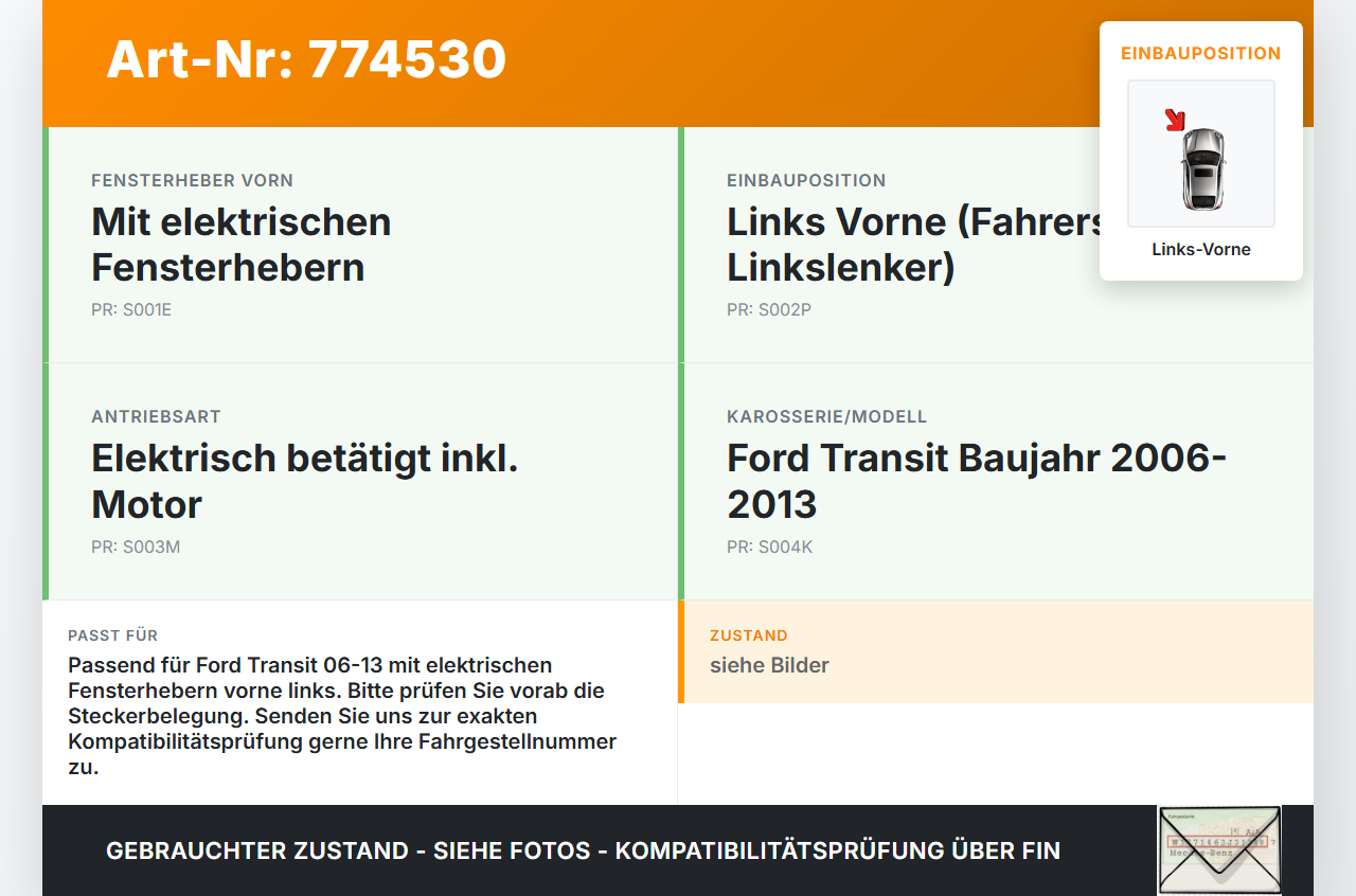 Ford Transit 06-13 Fensterhebermotor mit Fensterheber Links Vorne Ford Transit 06-13 30.11.2009 6C11-V23201-CB... Vorschau 3