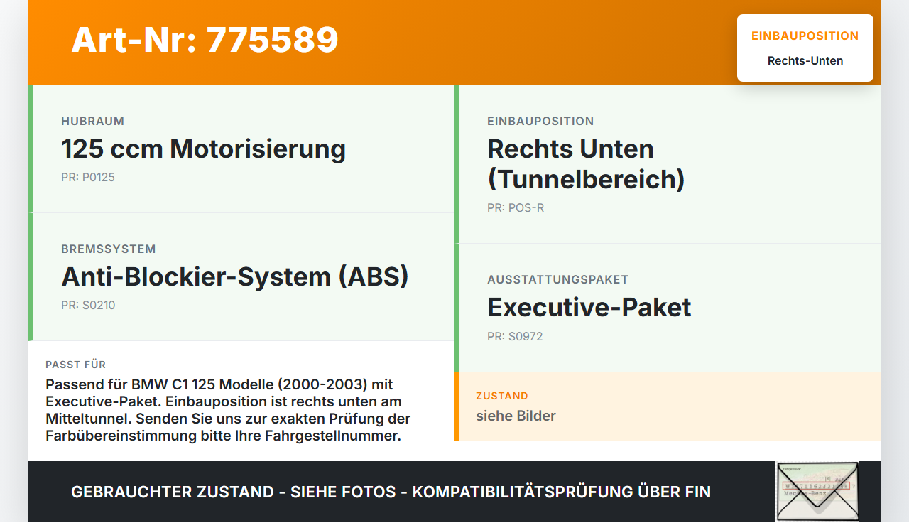 BMW C1 125 00-03 Blende Aussen Rechts Unten BMW C1 125 00-03 01.01.1999 2328868 4663-2328868 gebraucht Vorschau 3