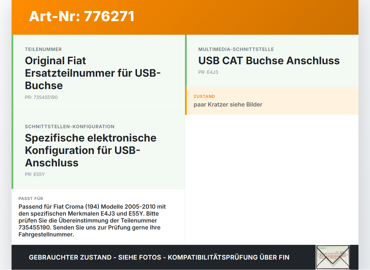 Fiat Croma 194 05-10 USB Buchse Anschluss Fiat Croma 194 05-10 30.03.2008 735455190 gebraucht Vorschau 3