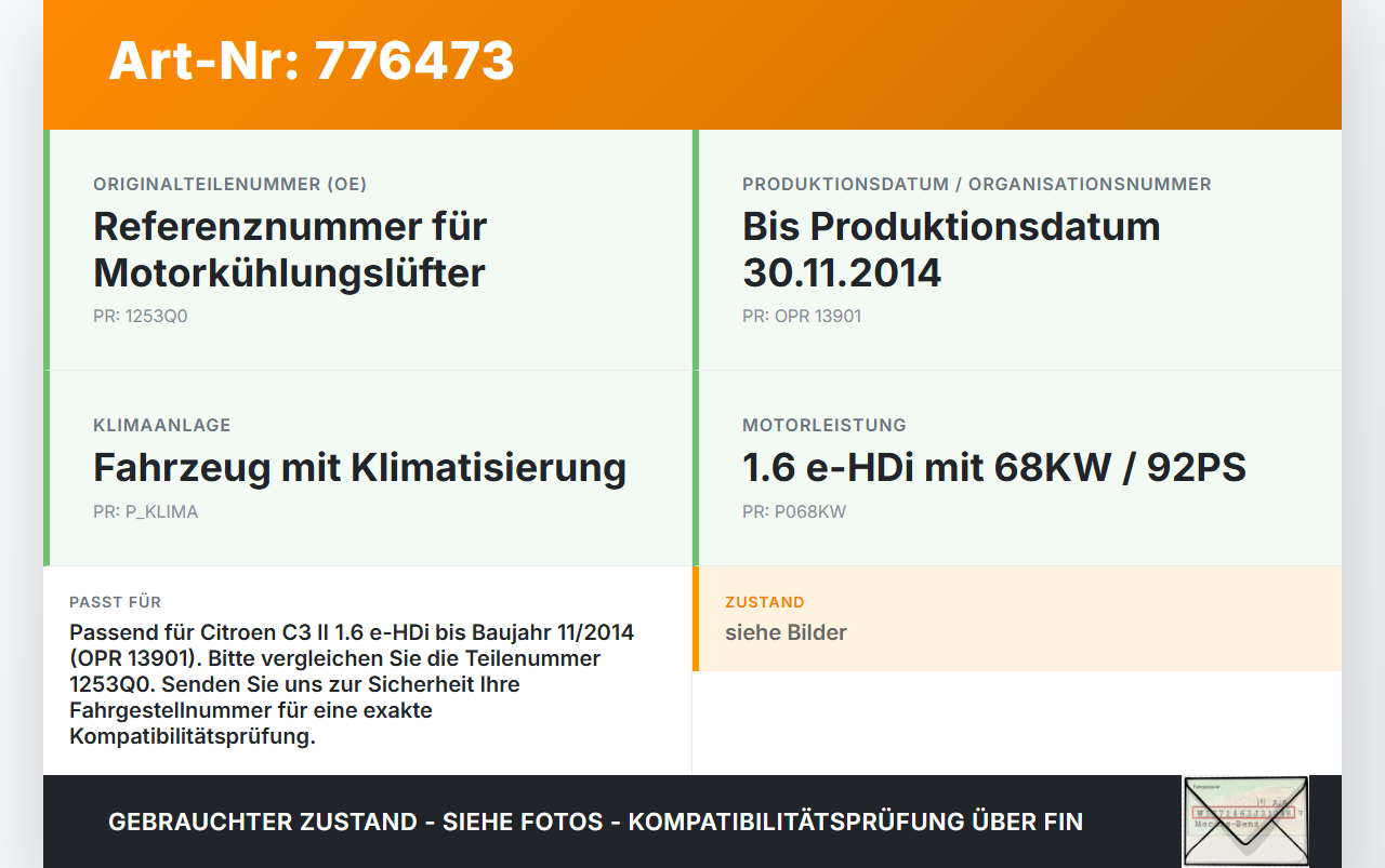 Citroen C3 II 09-13 eHDI 1.6 68KW Lüfter Ventilator f. Kühler Citroen C3 II 09-13 01.01.2011 1253Q0 gebraucht Vorschau 3