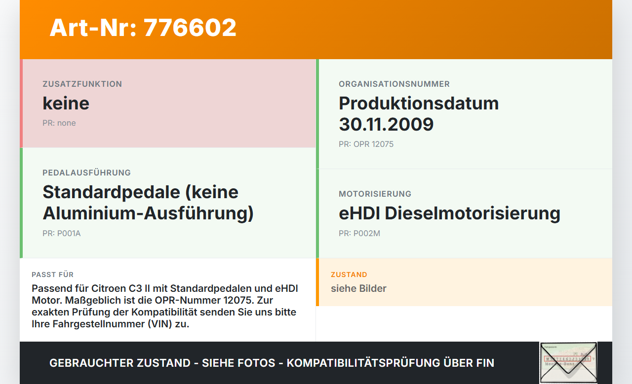 Citroen C3 II 09-13 eHDI 1.6 68KW Gaswertgeber Gaspedal Citroen C3 II 09-13 01.01.2011 1601CW 9671433780... Vorschau 3
