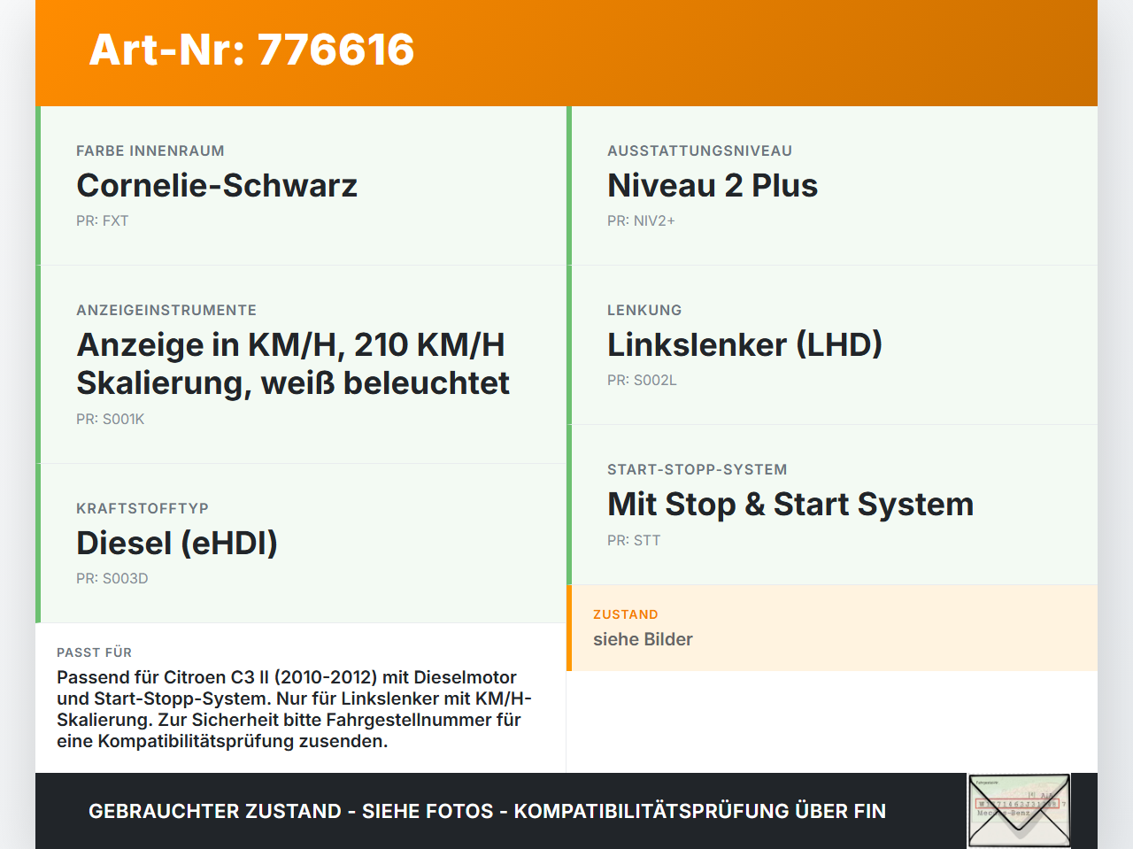 Citroen C3 II 09-13 eHDI 1.6 68KW Kombiinstrument Tacho Citroen C3 II 09-13 01.01.2011 96668806XT A2C63386827 gebraucht Vorschau 3