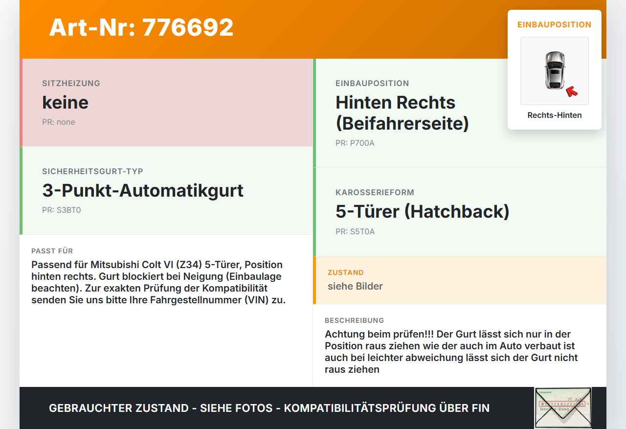 Mitsubishi Colt VI Z34 08-12 5T Gurt Sicherheitsgurt Rechts Hinten Mitsubishi Colt VI Z34 08-12 05.06.2010... Vorschau 3
