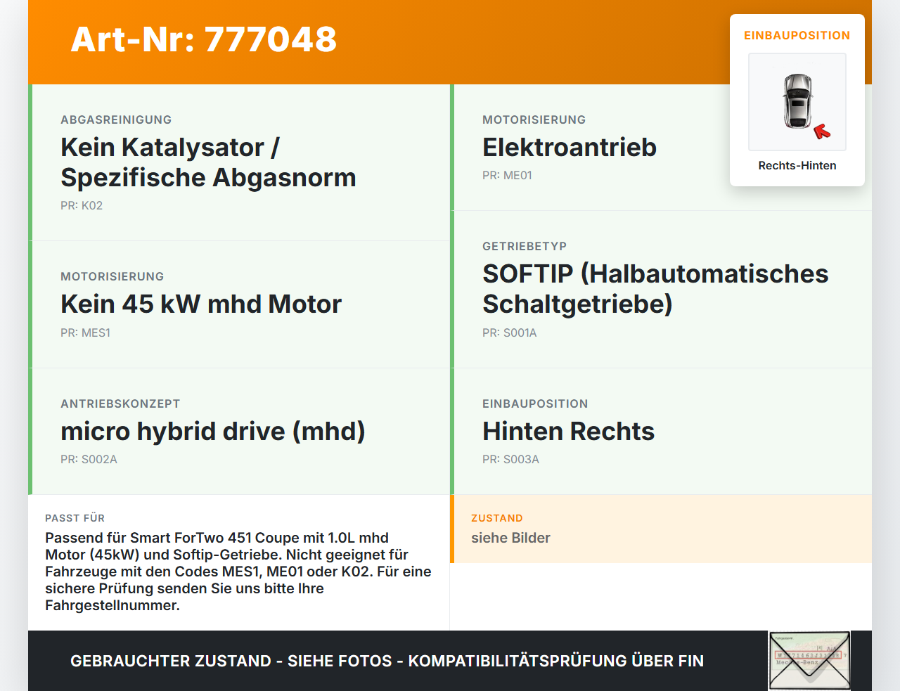 Smart ForTwo 451 07-10 Coupe mhd 1,0 45KW Antriebswelle Gelenkwelle Rechts Hinten Smart ForTwo 451 07-10 16.07.2009... Vorschau 3