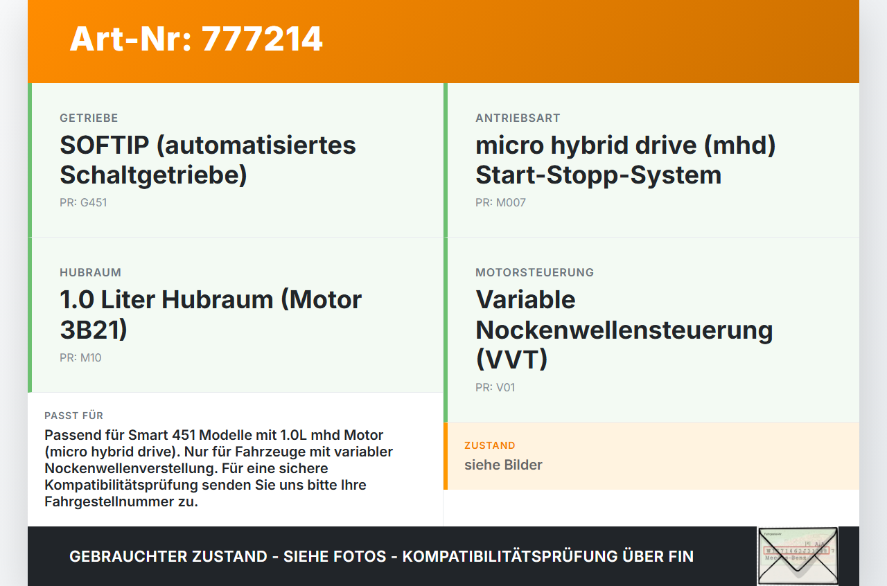 Smart ForTwo 451 07-10 mhd 1,0 45KW 132910 Nockenwellenverstellung Verstellung für Nockenwelle Smart ForTwo 451... Vorschau 3