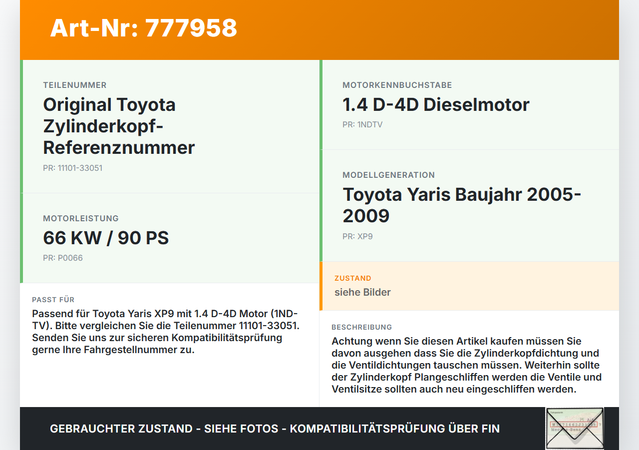 Toyota Yaris XP9 05-09 D-4D 1,4 66KW 1NDTV Zylinderkopf Toyota Yaris XP9 05-09 01.02.2007... Vorschau 3