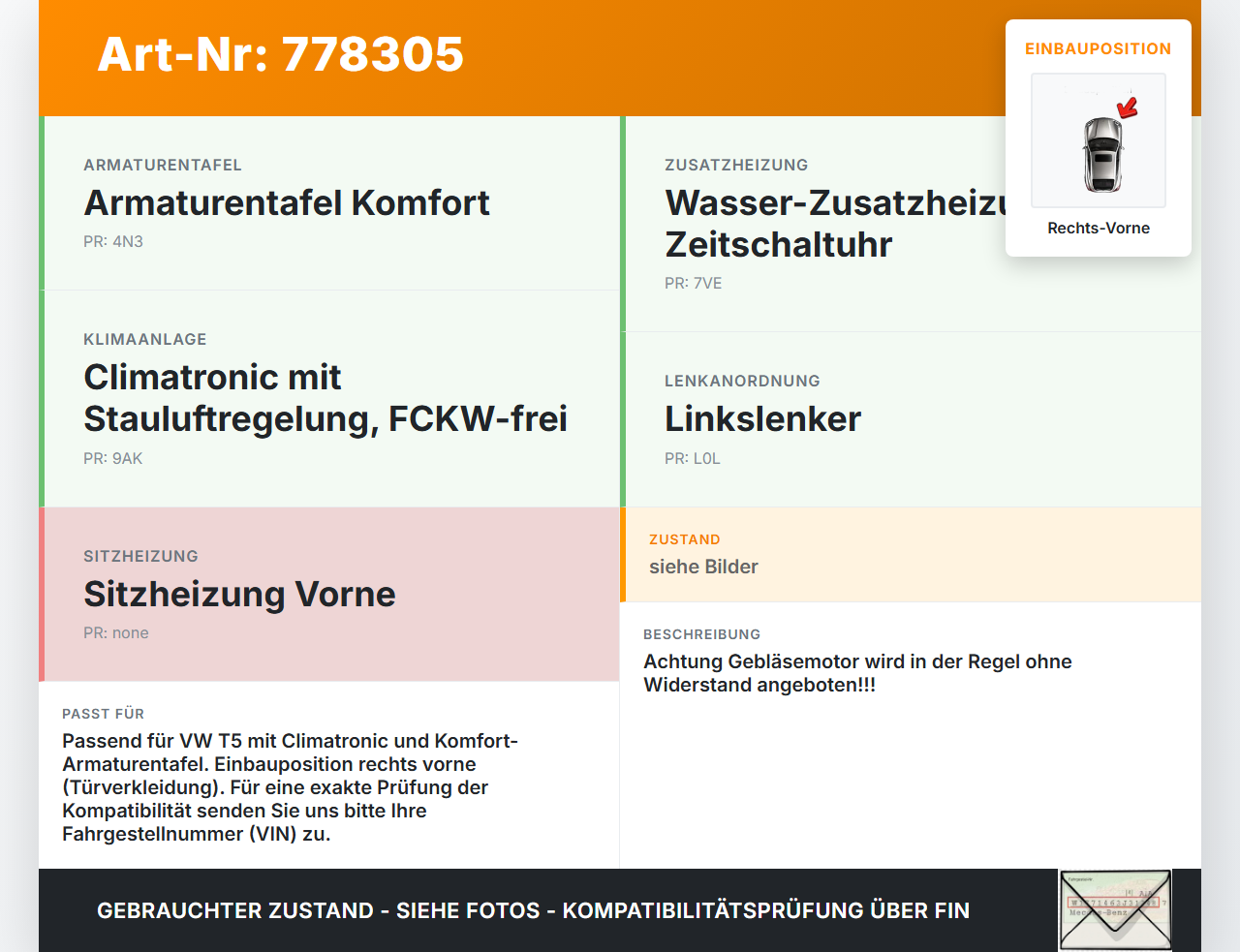 VW T5 7H 03-09 Gebläsemotor Lüftermotor Heizungsgebläse Rechts Vorne VW T5 7H 03-09 16.07.2003 7H0815020B... Vorschau 3