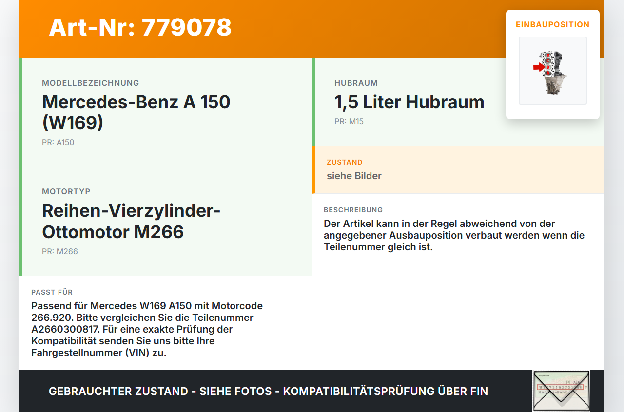 Mercedes W169 A150 04-08 1,5  266920 Kolben mit Pleuel Pos B Mercedes W169 A150 04-08 26.10.2005 A2660300817 gebraucht Vorschau 3