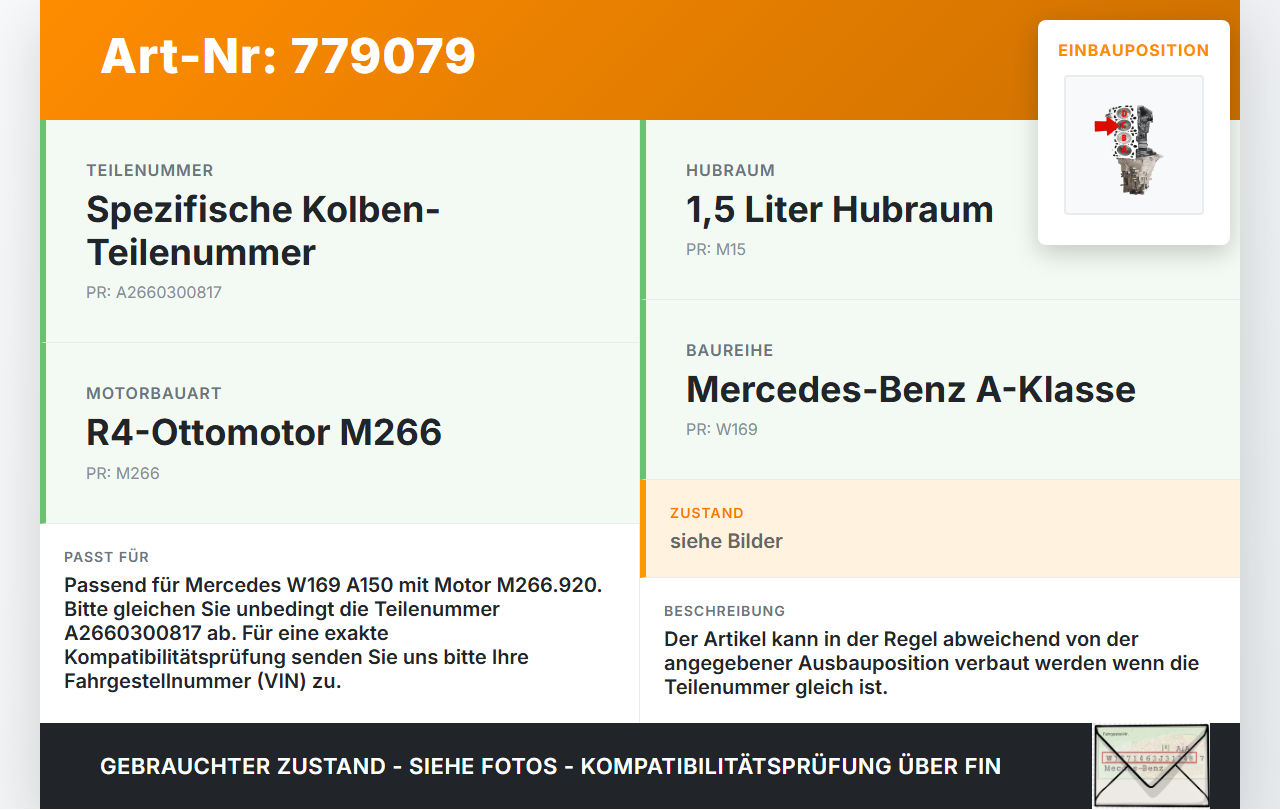 Mercedes W169 A150 04-08 1,5  266920 Kolben mit Pleuel Pos C Mercedes W169 A150 04-08 26.10.2005 A2660300817 gebraucht Vorschau 3