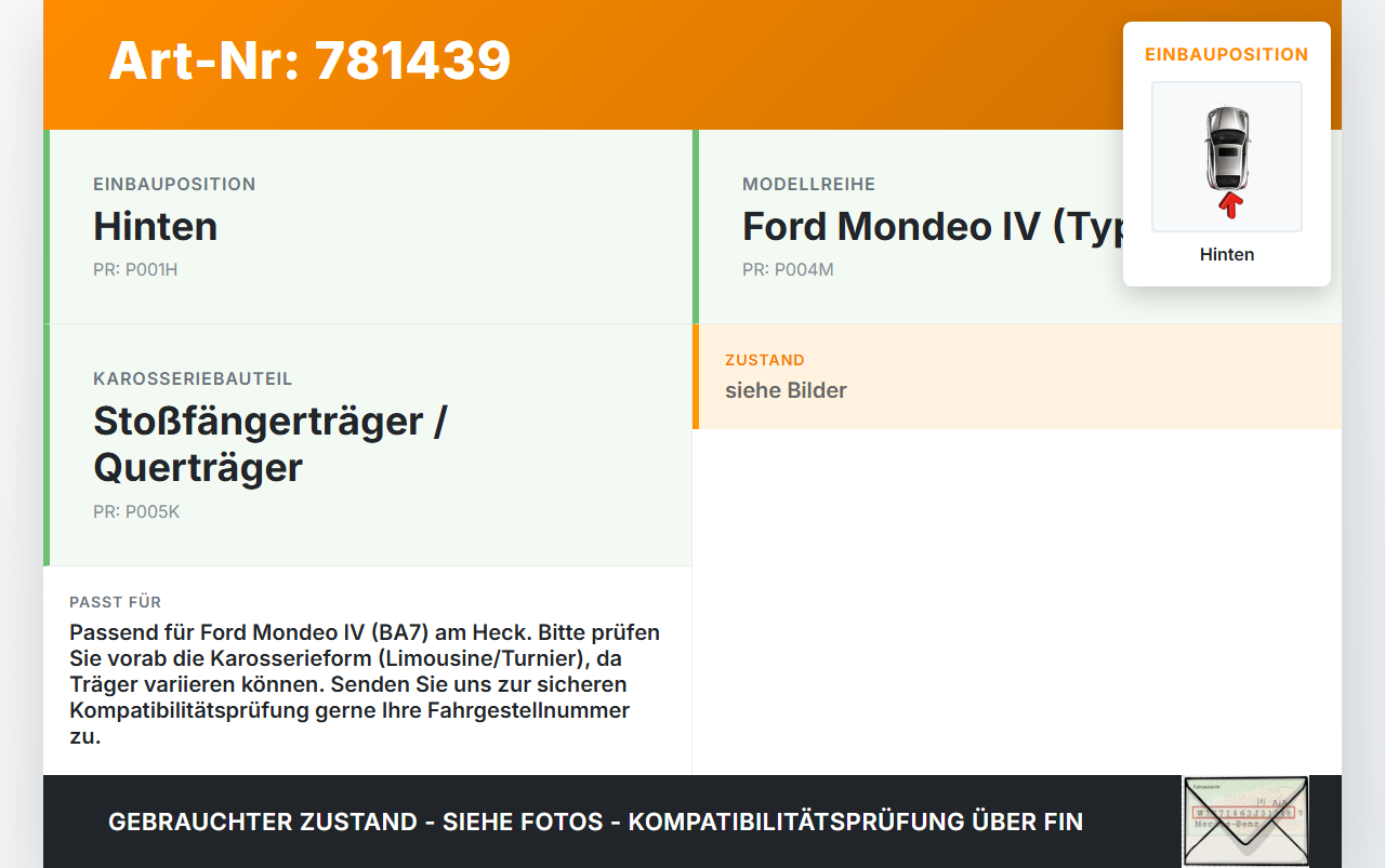 Ford Mondeo IV BA7 07-10 Stoßstangenträger Stoßfängerträger Träger Querträger Hinten Ford Mondeo IV BA7 07-10... Vorschau 3