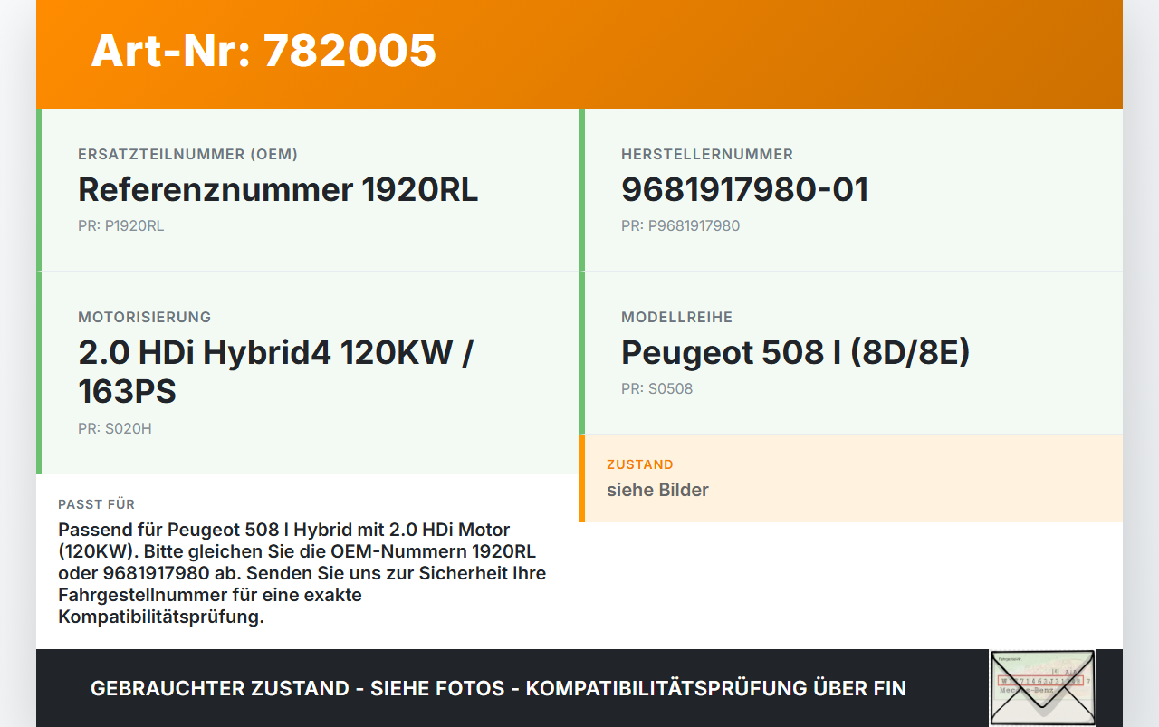 Peugeot 508 I Hyb 10-14 HDi 2,0 120KW Luftmassenmesser Peugeot 508 I Hyb 10-14 28.09.2012 1920RL 9681917980-01 gebraucht Vorschau 3