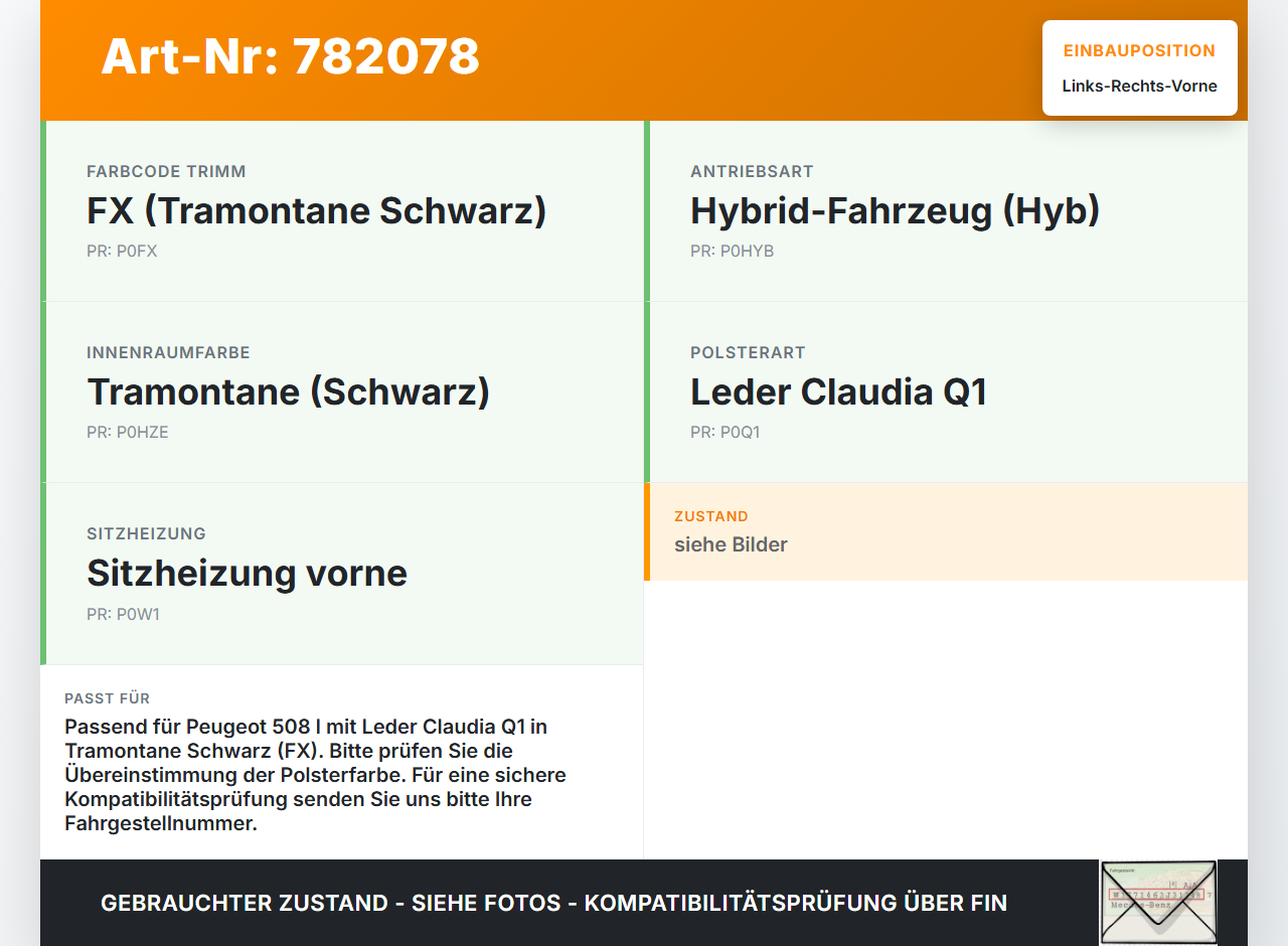 Peugeot 508 I Hyb 10-14 Kopfstütze für Fahrer Sitz Rechts oder Links Vorne Peugeot 508 I Hyb 10-14 28.09.2012... Vorschau 3